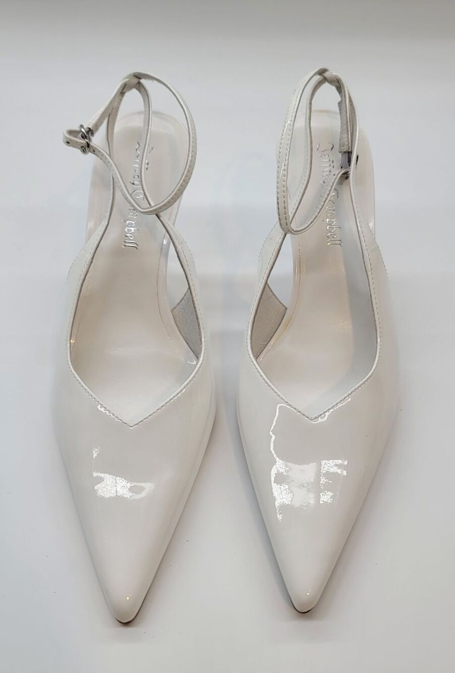 Jeffrey Campbell Executive White Patent Pointed Toe Slingback Heels Size 7.5